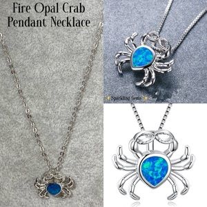 Nautical Tiny Fire Opal Sand Crab Pendant Necklace